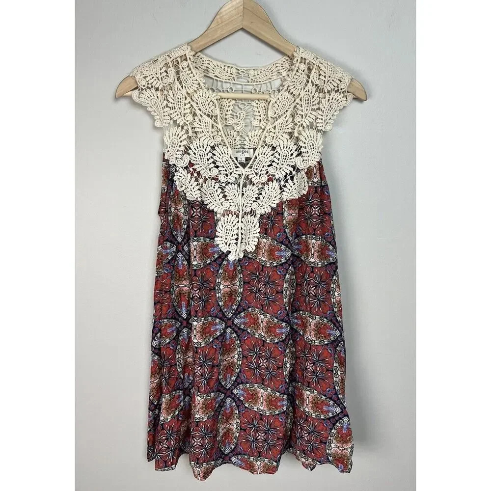 Umgee Sleeveless Tunic Top/Dress Lace Size Small Cotton Blend Womenโs C3184